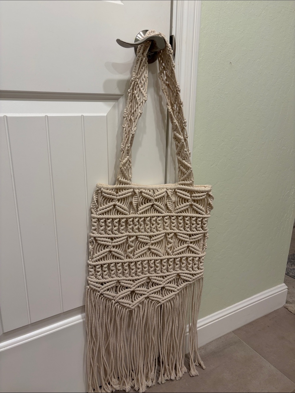 Mossimo Supply Co. Beige Macramé Fringe Shoulder Tote